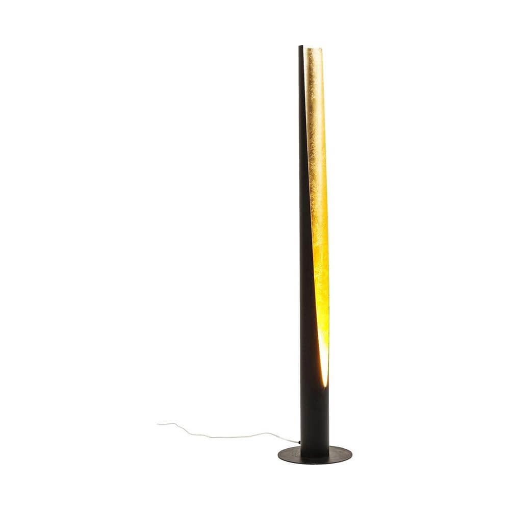 LED Stehleuchte Tube Duo 140cm in Gold und Schwarz, ideal für Wohnräume und Zimmerecken.