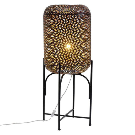 Stehleuchte Oasis 92cm mit gelöchertem Stahlkörper, sorgt für orientalische Lichtmuster und romantische Atmosphäre.