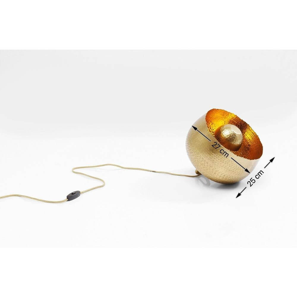 Tischlampe Apollon Ø 28cm mit goldener Schirm, Kabel und Maßen, ideal für gemütliche Beleuchtung.