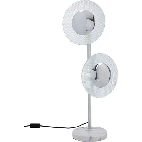 Tischleuchte Ufo Due mit modernem Design und elegantem Marmorfuß, ideal für jeden Wohnstil.