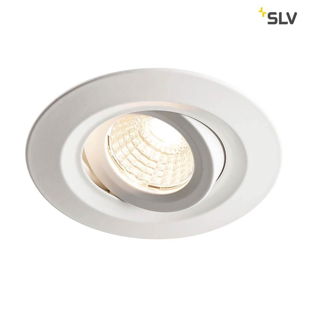 Kini LED Outdoor Deckeneinbauleuchte Weiß 3000K 60° IP65 in runder Form und schwenkbarem Einsatz.