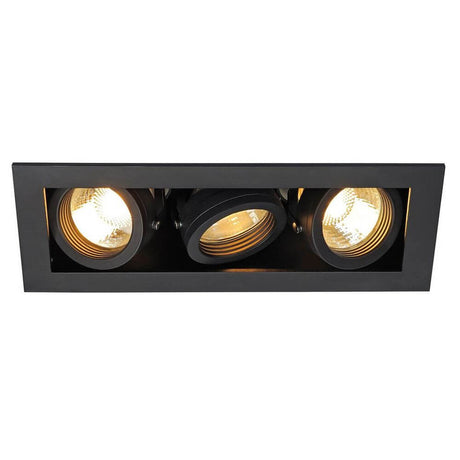 Kadux 3 GU10 square downlight Black max. 3x50W with modern design and gimbal-mounted lamp holders.