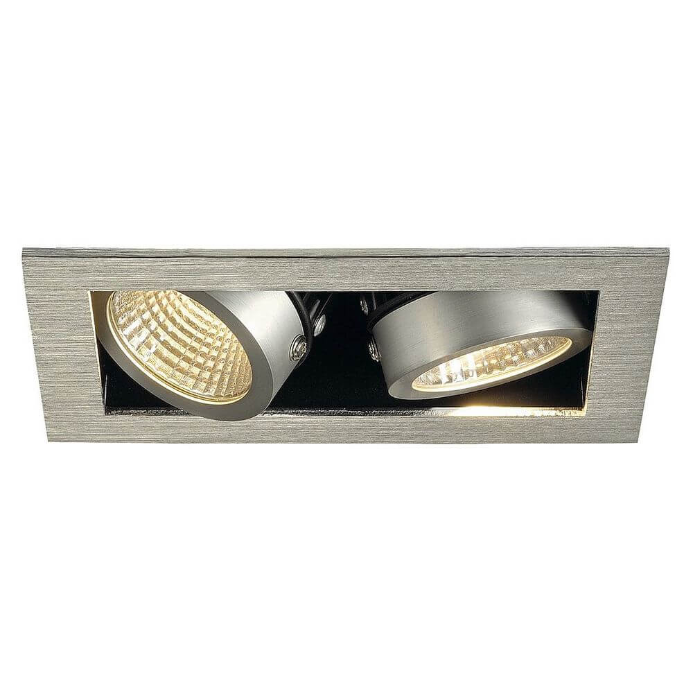Kadux LED Double DL Set Alu-Gebürstet 38° 3000K inkl. Treiber mit zwei schwenkbaren Einbauleuchten.