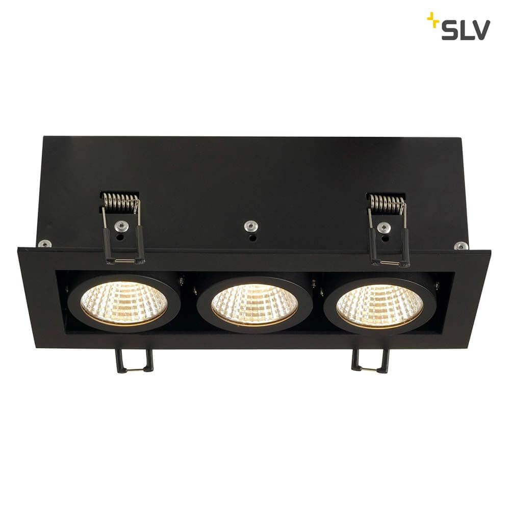 Kadux LED Triple DL Set Schwarz 38° 3000K inkl. Treiber in schwarzem Leuchtengehäuse mit drei LED-Strahlern.