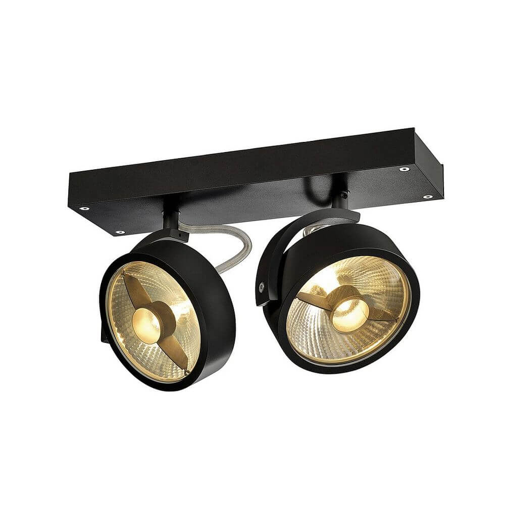 Kalu 2 QPAR Deckenleuchte schwarz ES111 max. 2x75W mit dimmbaren Leuchtenköpfen, puristischem Design und 230V Anschluss.