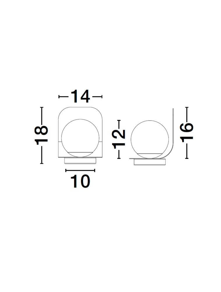 Maßzeichnung der Kamen Tischleuchte E14 Ø 14cm mit Abmessungen in cm.