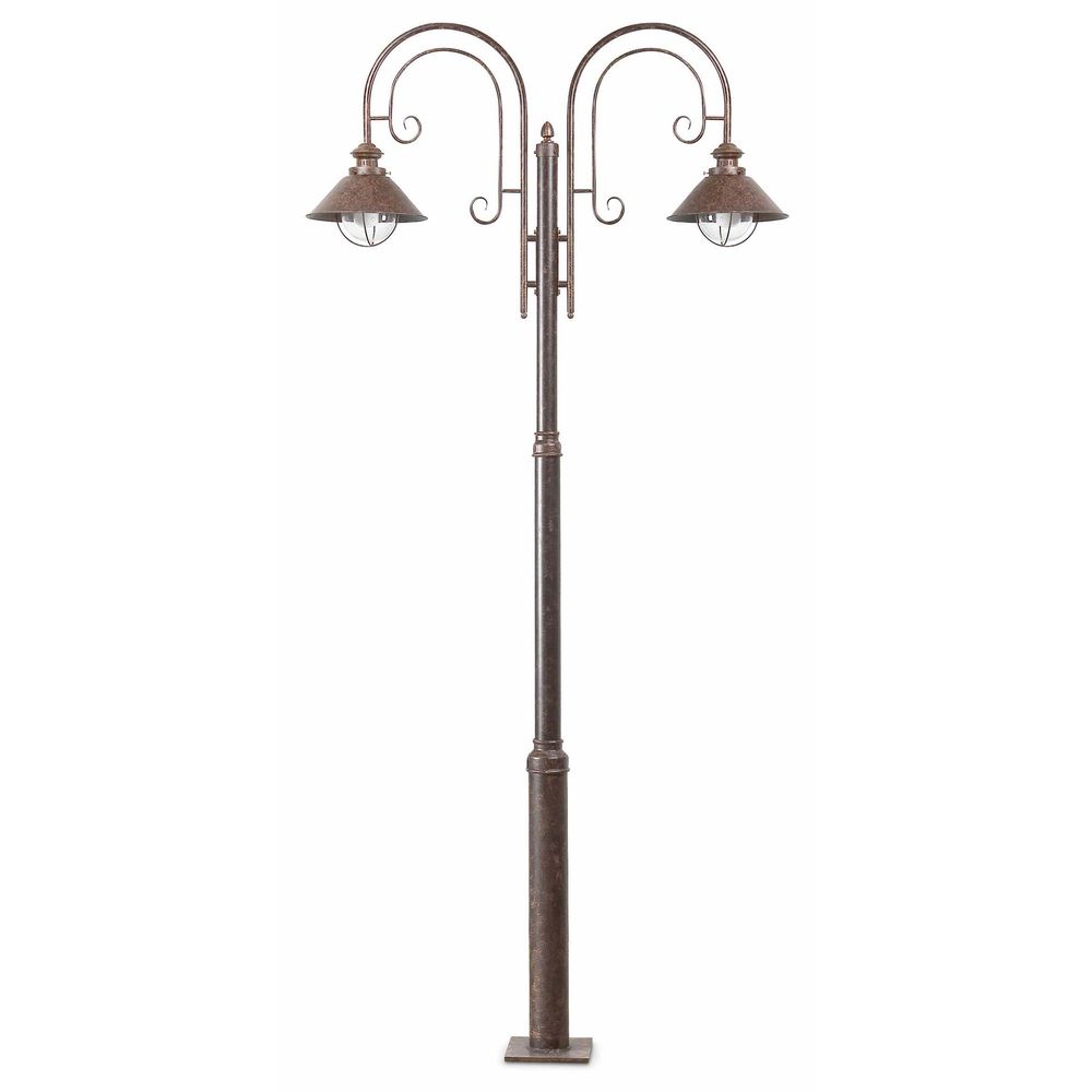 Kandelaber NAUTICA 2-flammig IP33 Rostbraun mit zwei Lampenschirm auf einem eleganten Metallgestell.