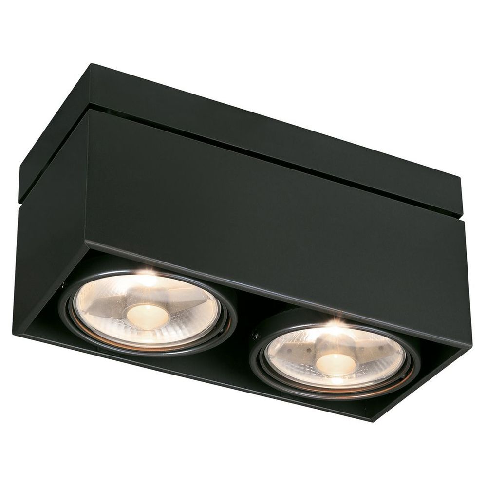 Kardamod Surface Square ES111 Double Deckenleuchte Schwarz mit zwei kardanisch schwenkbaren Lampen.