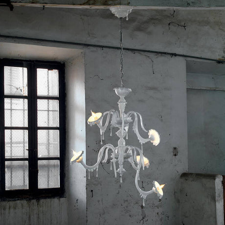 Karman Au Revoir chandelier 5-light white in a stylish living environment.