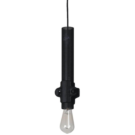 Karman Nando hængelampe 35cm i industrielt design med sort hus og transparent pære.