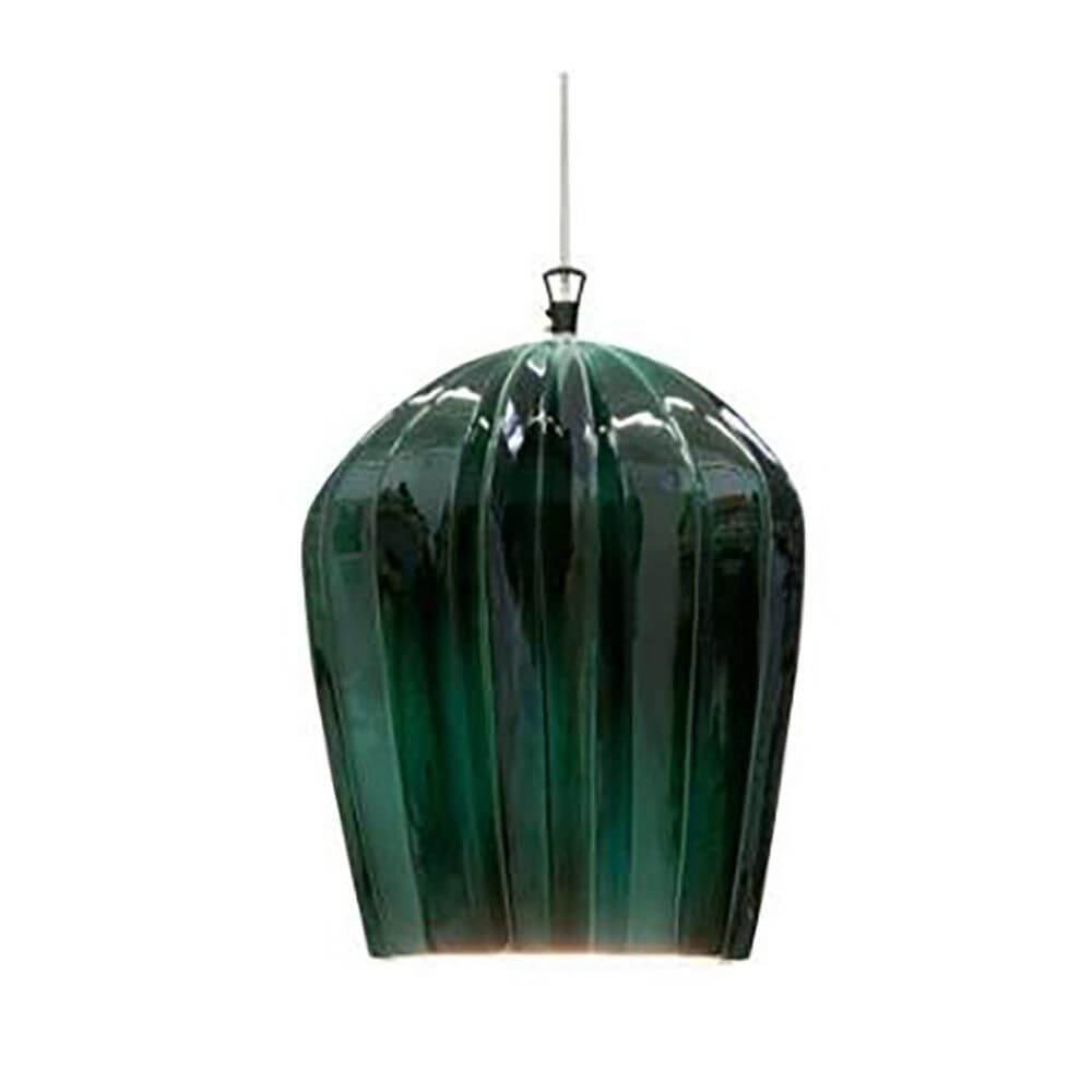 Karman Sahara Hängeleuchte in eleganter, geschwungener Form mit grünem, geripptem Glasdesign.