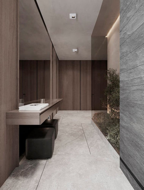 Plafonnier Kedros LED au design moderne dans le couloir, acier et aluminium, design minimaliste.