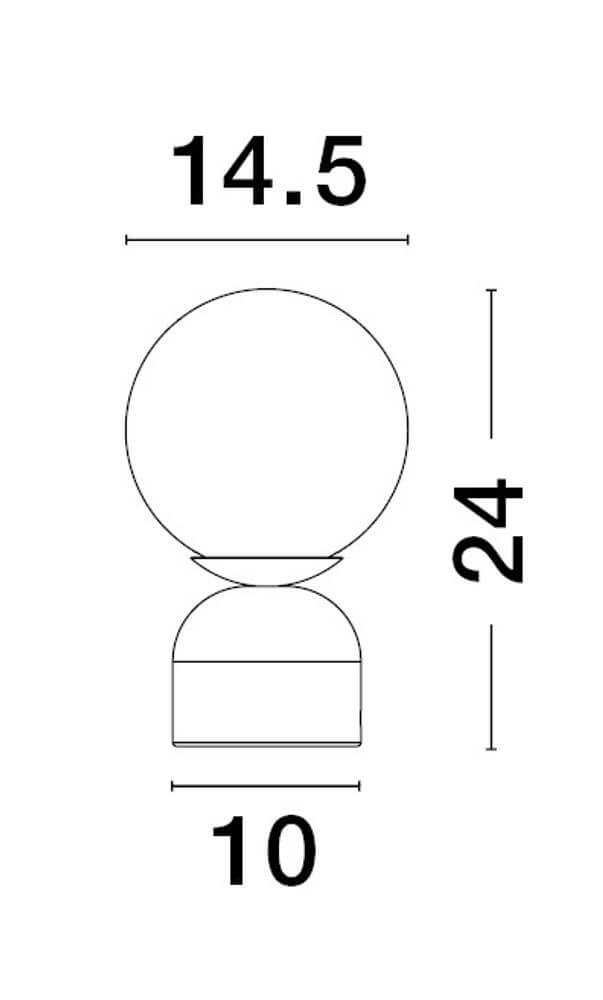 Kenio Tischleuchte Weiß - Maßzeichnung mit Größenangaben von 24 cm Höhe und 10 cm Durchmesser.