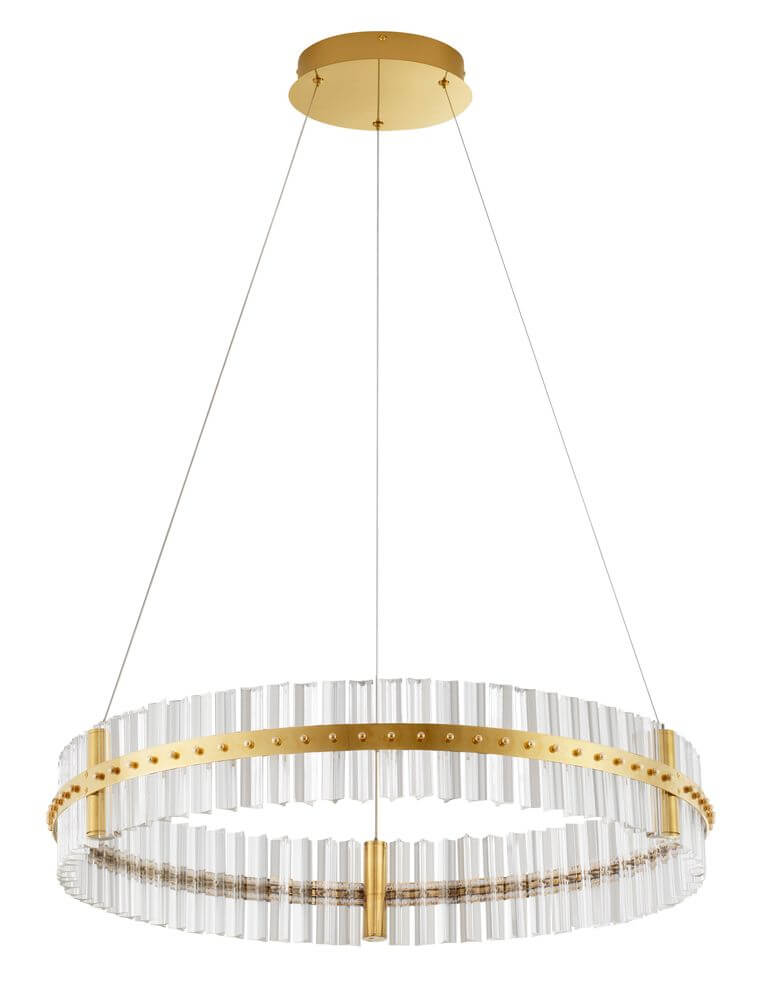 Kezo LED Pendelleuchte Ø 78cm 3000K Gold im glamourösen, klassischen Stil aus Metall und Glas.