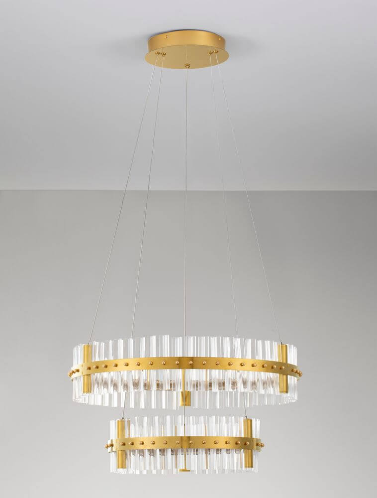 Kezo LED Pendelleuchte 2-flammig Ø 60cm 3000K Gold mit modernem, elegantem Design.