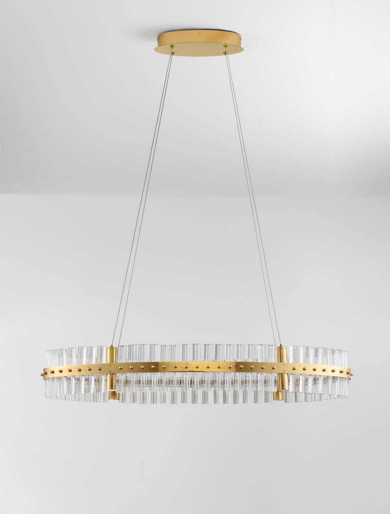 Kezo LED Pendelleuchte Oval Ø 90cm 3000K Gold mit elegantem Design und gläsernen Elementen