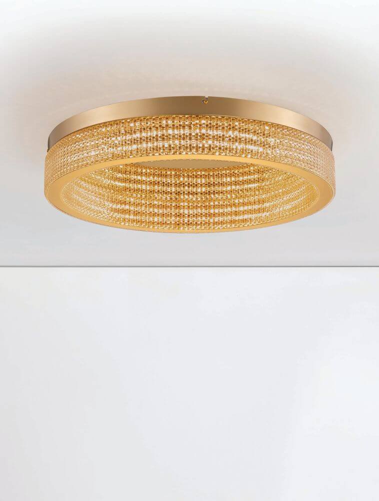 Kinara Deckenleuchte 3000K in Gold, elegante Deckenlampe mit Kristallakzenten für stilvolle Beleuchtung.