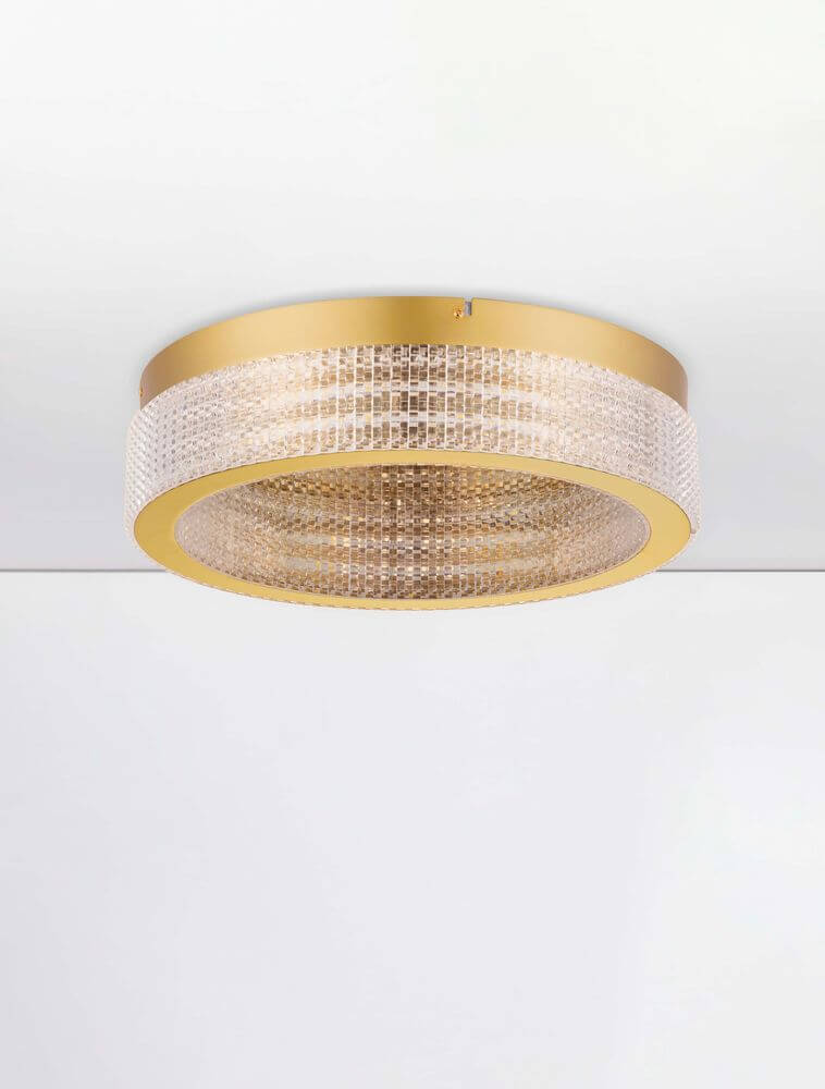 Kinara Deckenleuchte 3000K in Gold mit kristallinem Design, moderne Deckenlampe für stilvolle Innenräume.