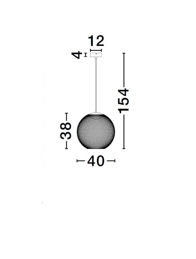 Kinetic LED Pendelleuchte 3000K Schwarz mit Abmessungen, Höhe 154 cm, Durchmesser 40 cm, modernes Design.