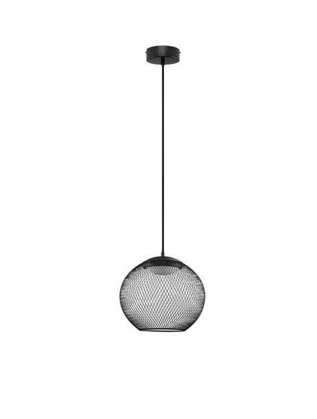 Suspension Kinetic LED 3000K noire, lampe moderne en treillis métallique noir, idéale pour les espaces de vie.