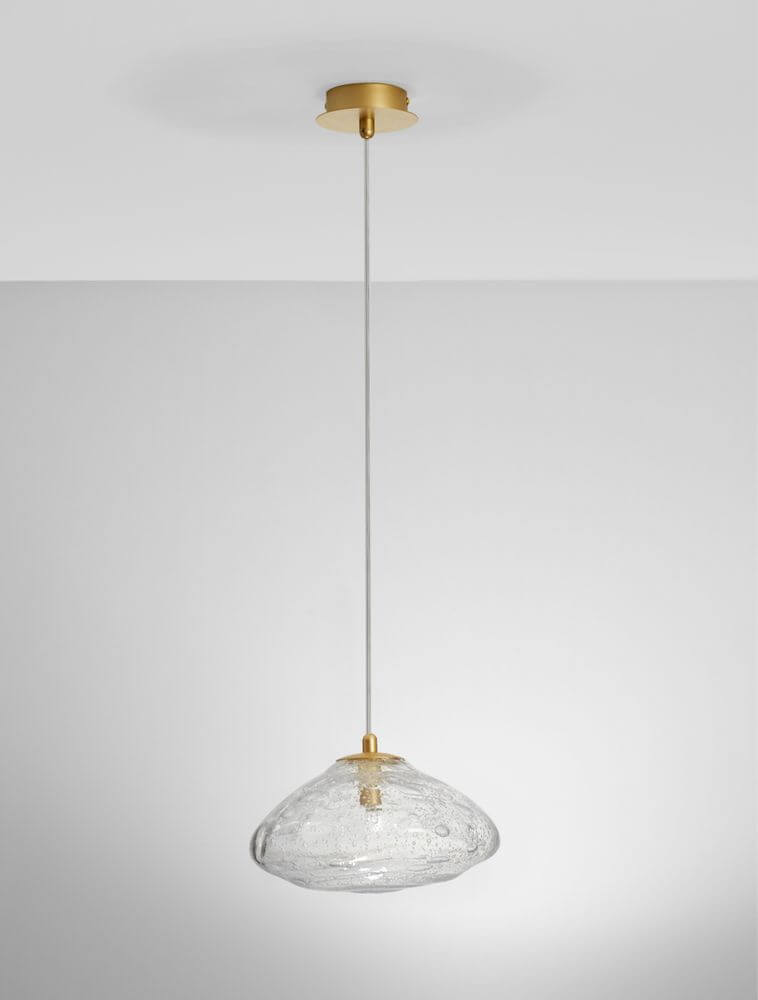 King Pendelleuchte G9 Gold, Transparent mit Blasenglas und messingfarbener Aufhängung, stilvoll für Ihr Zuhause.
