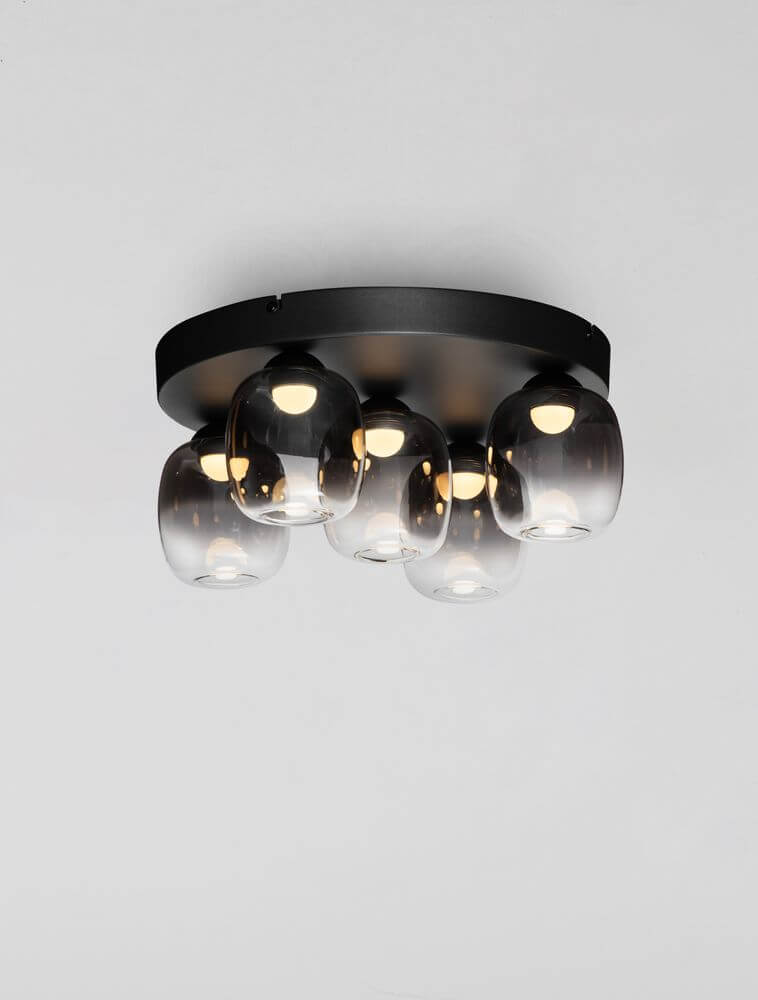 Kita LED Deckenleuchte 5-flammig Ø 45cm 3000K Schwarz, Rauch - moderne Beleuchtung für stilvolles Interieur