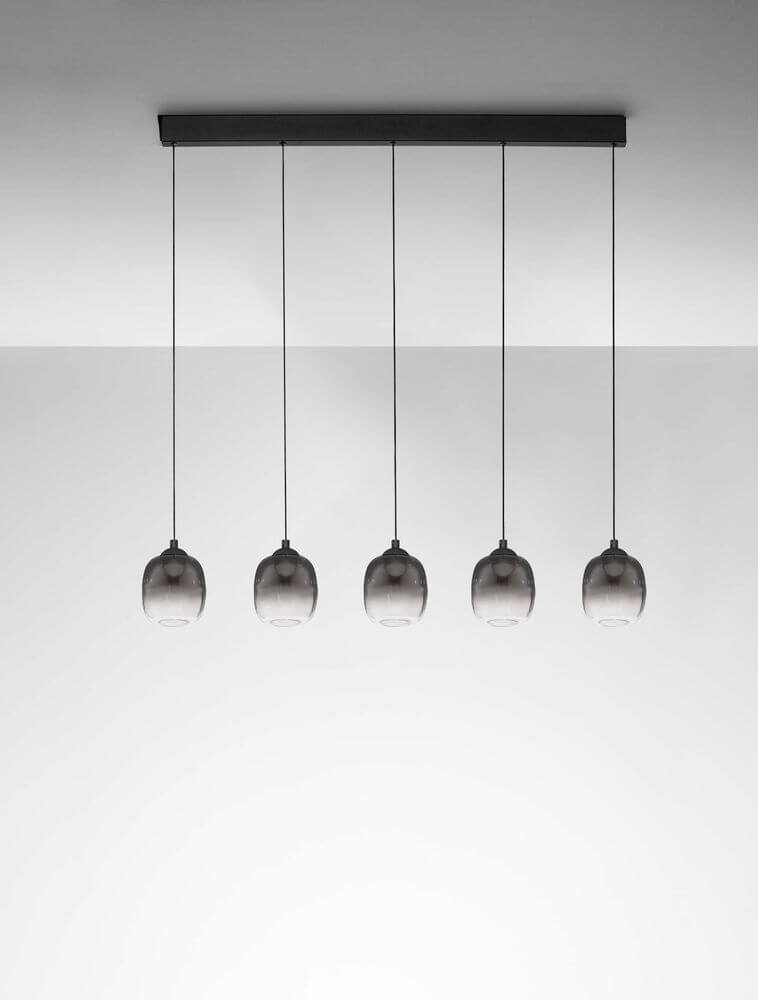 Kita LED Pendelleuchte Balken 95cm 5-flammig 3000K Schwarz, Rauch in moderner Wohnumgebung