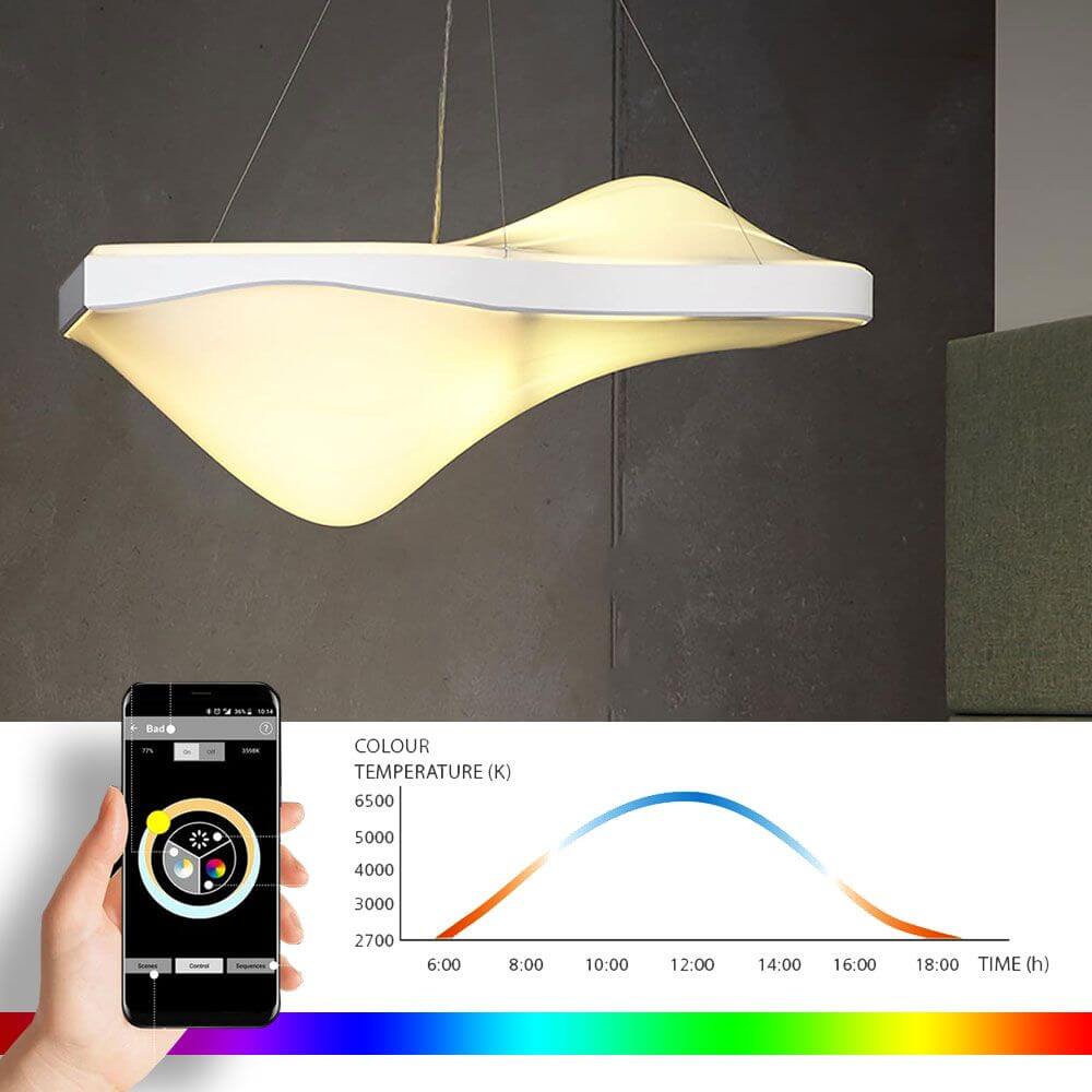 Vibe HCL Pendellampe RGBW mit Smartphone-Steuerung und Tageslichtverlauf für optimales Biorhythmuslicht.