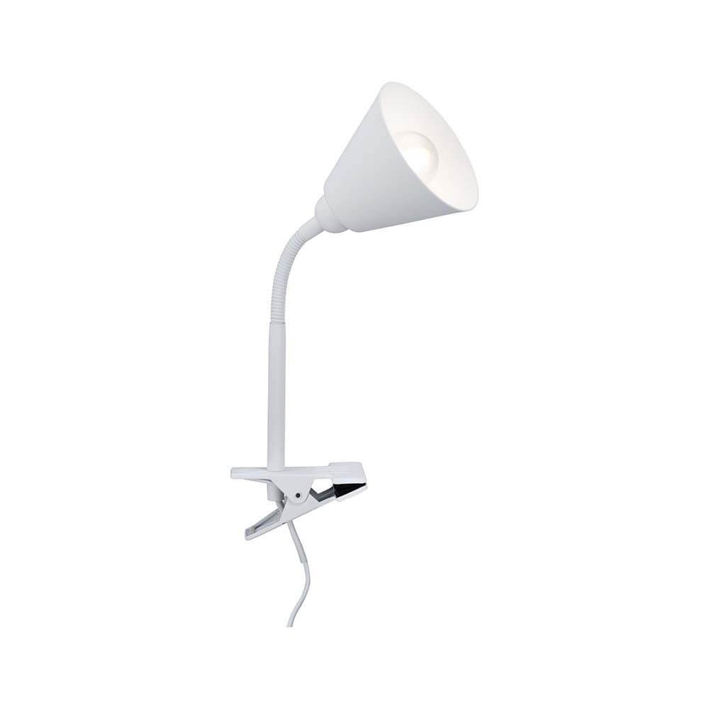 Klemmlampe Vitis mit Flexarm Schnurschalter Weiß - flexible Leuchte mit robuster Klemme für optimale Ausrichtung.