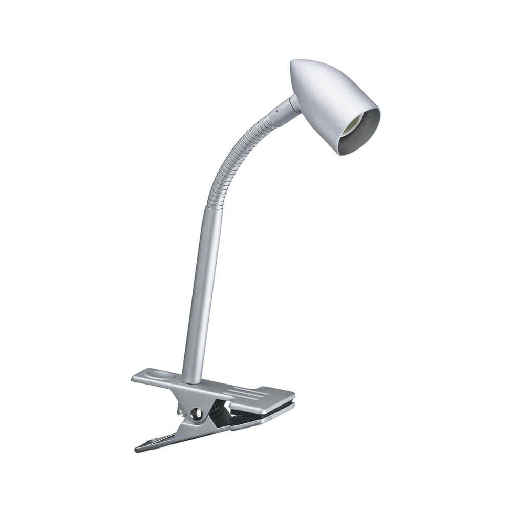 Klemmspot Gesa GU10 Chrom-Matt flexibel montierbare Leuchte mit Schnurschalter und verstellbarem Arm.