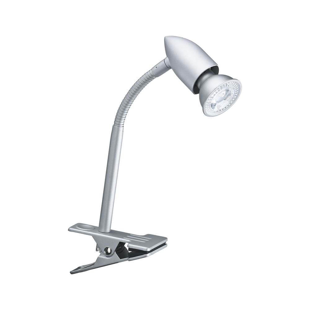 Klemmspot Gesa GU10 Chrom-Matt flexible Montageleuchte mit Schnurschalter.