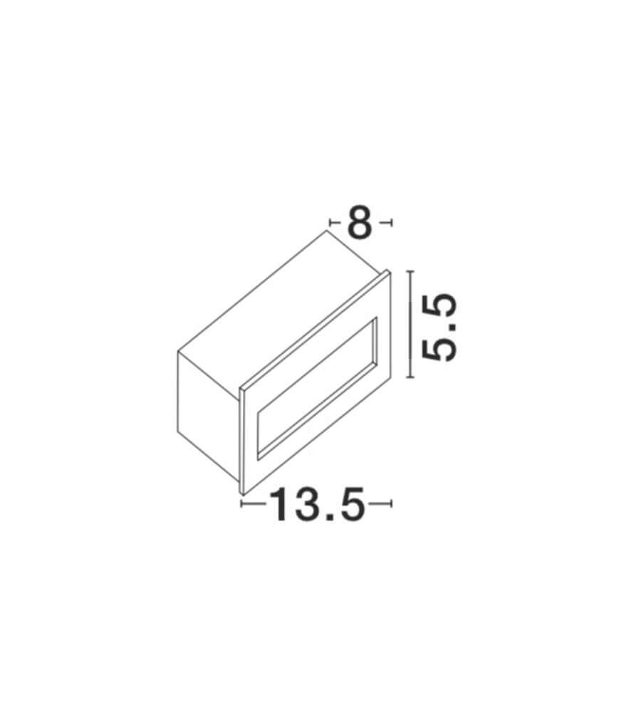 Produktzeichnung der Krypton LED Außenwandeinbauleuchte 13,5 cm Lichtauslass Hor. Slot IP54 mit Abmessungen.