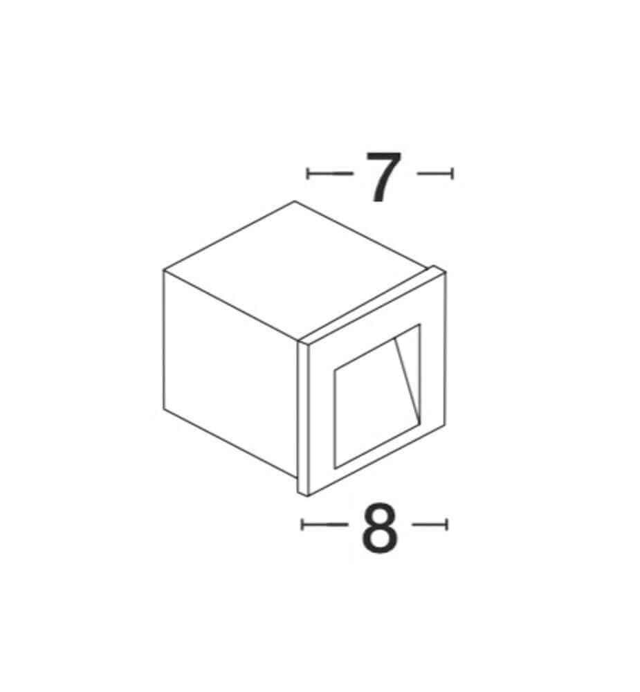 Krypton LED Außenwandeinbauleuchte, quadratisch mit Lichtauslass, Maße 7x8 cm, IP54, 3000K weiß.