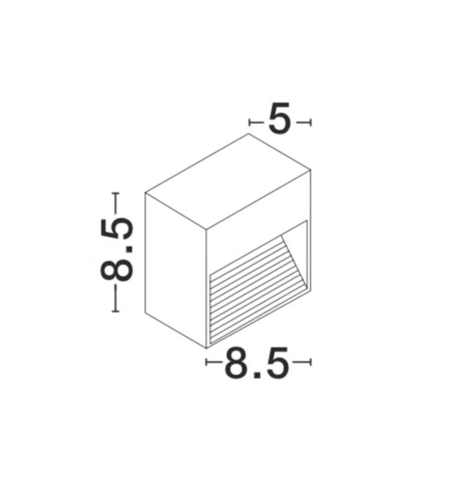 Maßzeichnung der Krypton LED Außenwandleuchte 3000K Dunkelgrau IP54 mit den Abmessungen 8,5 x 8,5 x 5 cm.