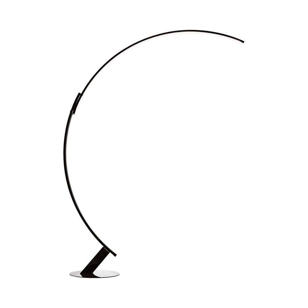Kundalini LED Bogen-Stehlampe Kyudo Dimmbar mit elegantem, gebogenem Design auf modernem Standfuß.