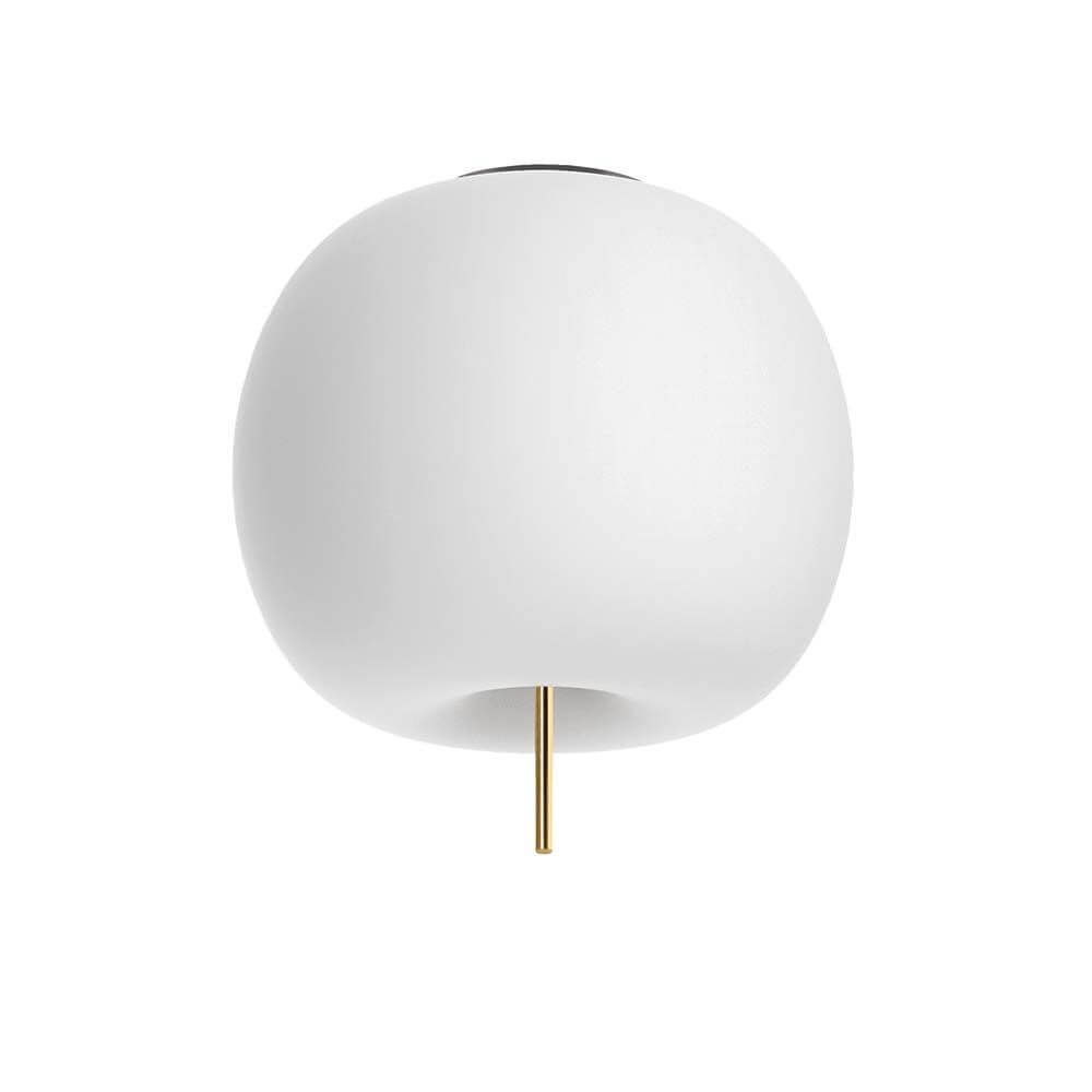 Kundalini LED Deckenlampe Kushi Ø 33cm Dimmbar mit runder Form und goldener Stange, modern und organisch.