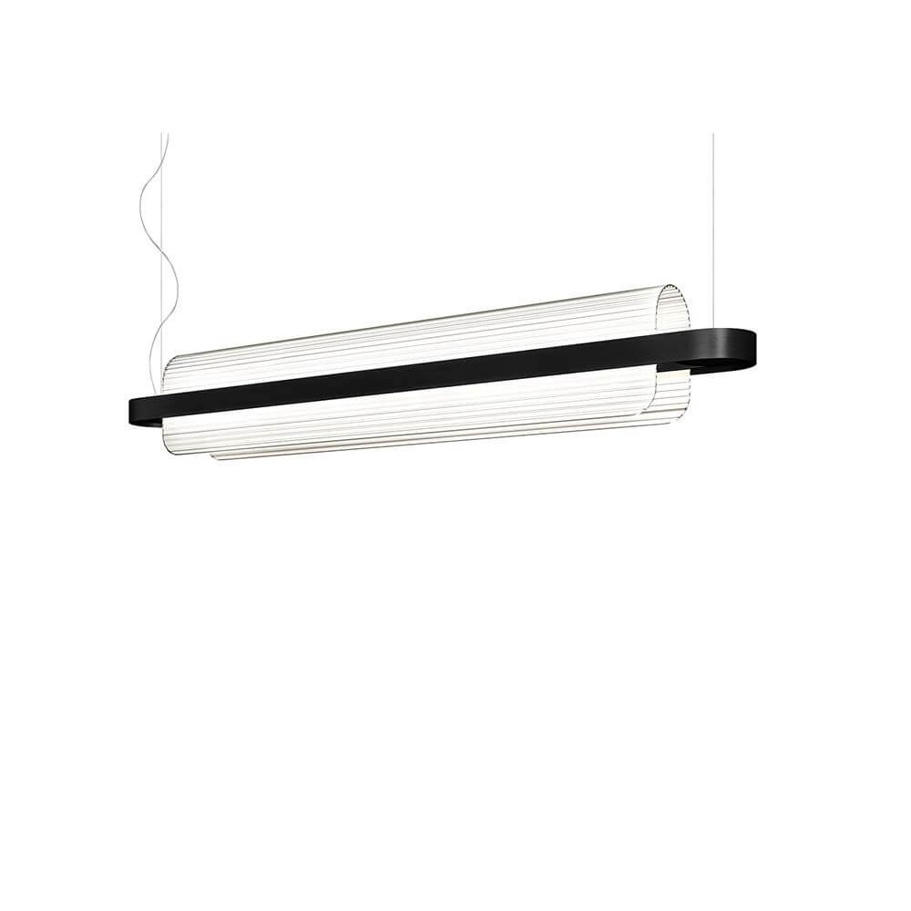 Kundalini LED Esstischleuchte Nami 150cm Dimmbar - moderne Pendelleuchte aus gebogenem Glas in elegantem Design.