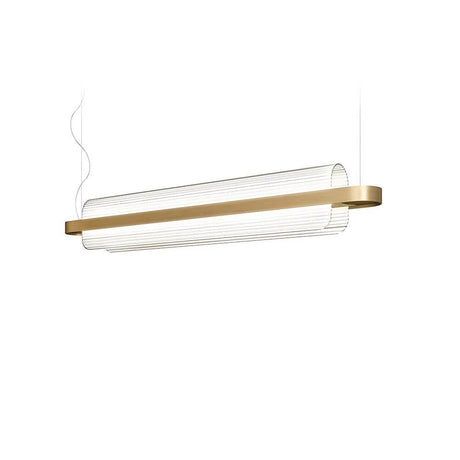 Kundalini LED spisebordslampe Nami 150 cm dimbar med elegant design i buet glass og gullfarget feste.