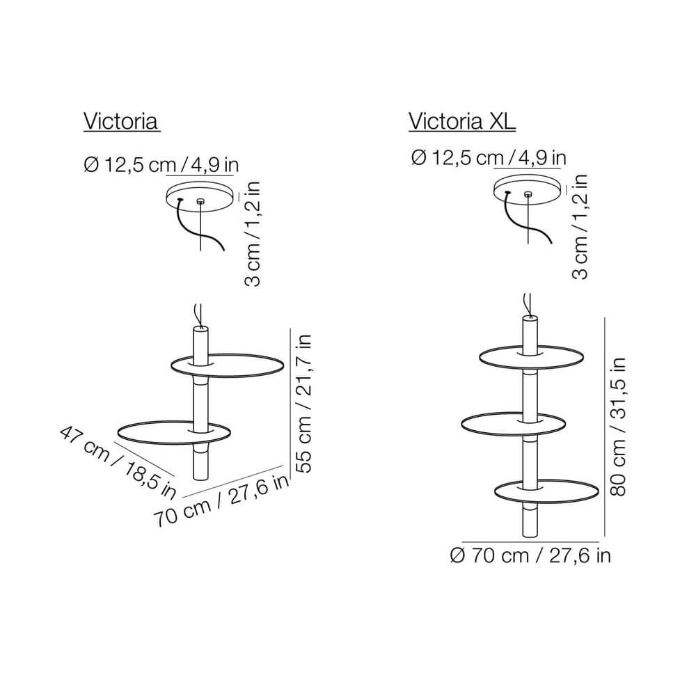 Kundalini LED Pendellampe Victoria XL 80cm Dimmbar Maße und Details der Lampe, inklusive Durchmesser und Höhenangaben.