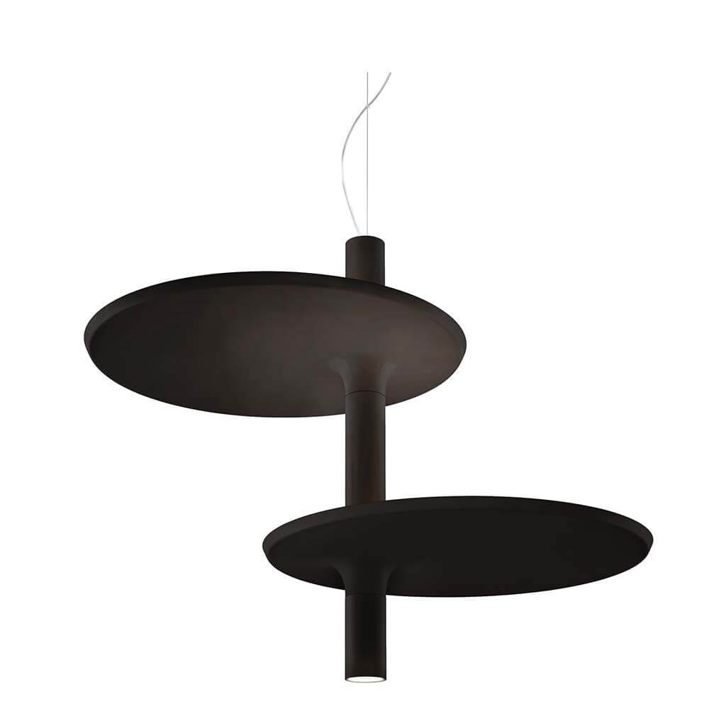 Kundalini LED Pendelleuchte Victoria 55cm Dimmbar mit zwei stilvollen, runden Lampenschirmen in Schwarz.