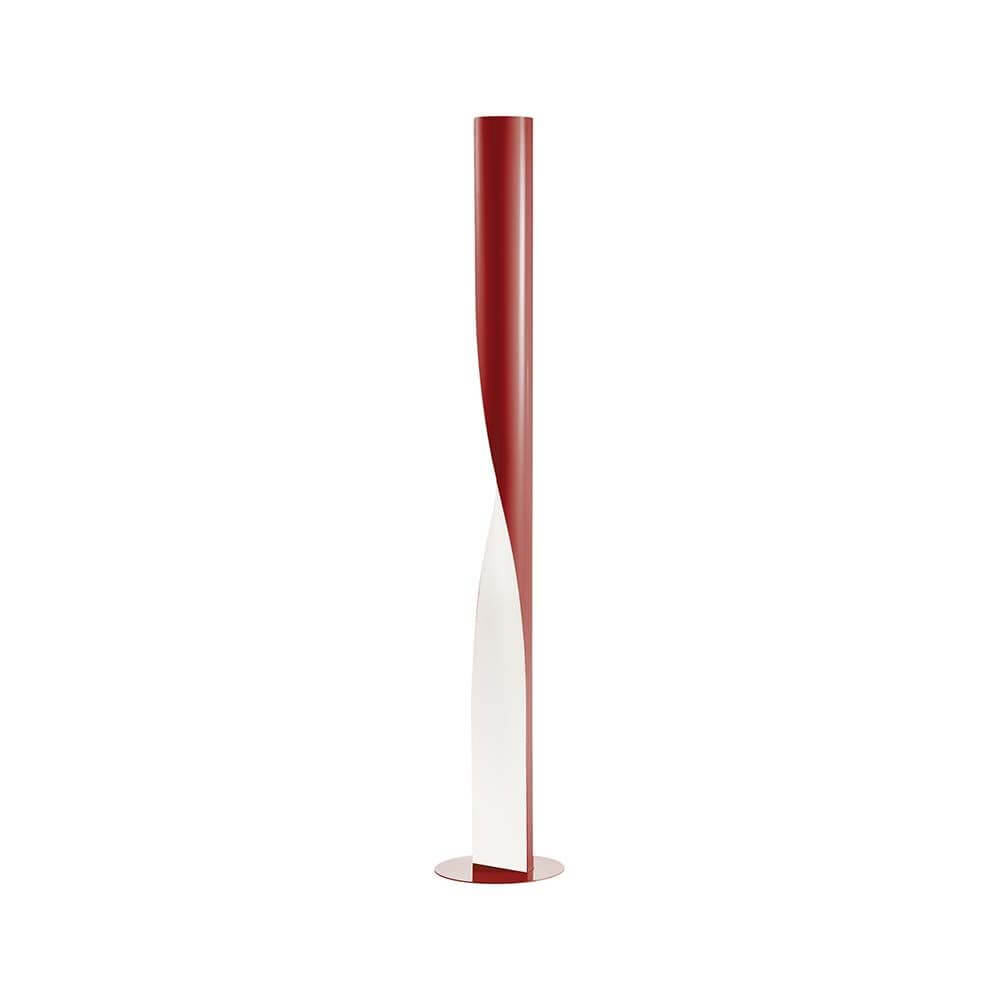 Kundalini LED Stehlampe Evita 190cm Dimmbar mit spiralförmigem Design in rot und weiß.