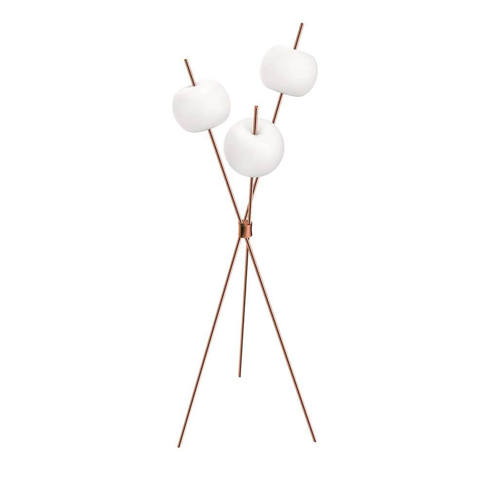 Kundalini LED Stehleuchte Kushi Dreibein 140cm Dimmbar, moderne Stehlampe mit runder Form und drei Lichtern.