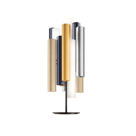 Kundalini LED Tischlampe Toot 62cm mit Dimmer Mehrfarbig, dreidimensionales Design mit Zylindern.