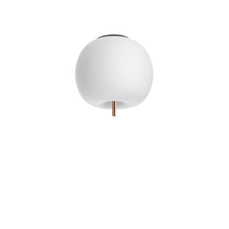 Kundalini Opalglas Deckenlampe Kushi Ø 16cm in runder Form mit Kupferstange, sanft und organisch.