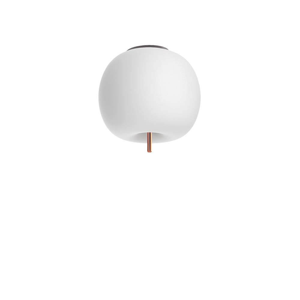 Kundalini Opalglas Deckenlampe Kushi Ø 16cm in runder Form mit Kupferstange, sanft und organisch.