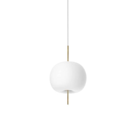 Kundalini Opalglas Pendelleuchte Kushi Ø 16cm, weiße runde Lampe mit goldener Stange, modernes Design.
