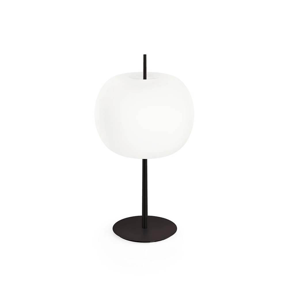 Kundalini Opalglas Tischleuchte Kushi XL 61cm mit Dimmer auf schwarzem Fuß, runde weiche Form.