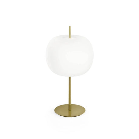 Kundalini Opalglas Tischleuchte Kushi XL 61cm mit Dimmer auf goldfarbenem Fuß, moderne und organische Lampenform.