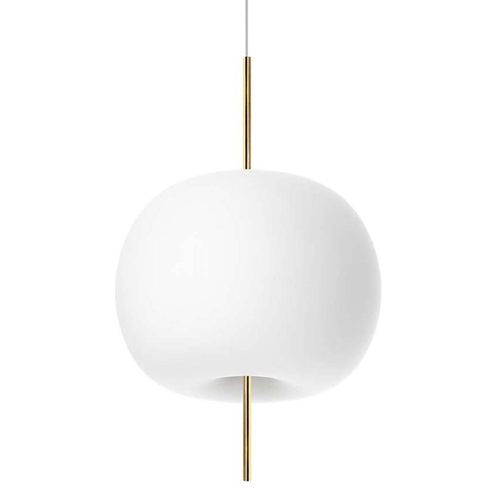 Kundalini Pendellampe Kushi XL Ø 43cm, runde, organische Form mit goldener Stange, elegantes Design.