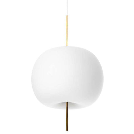 Kundalini Pendellampe Kushi XL Ø 43cm, runde, organische Form mit goldener Stange, elegantes Design.